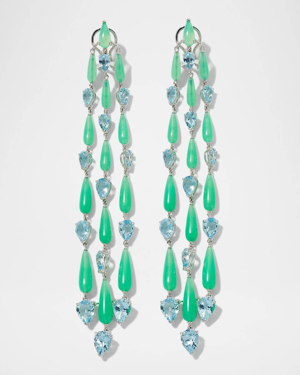 18k White Gold Pear-Cut Aquamarine and Chrysoprase Earrings